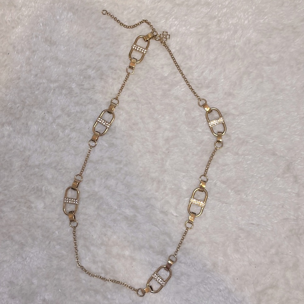 Ann Taylor 30” gold colored chunky chain link necklace with gems